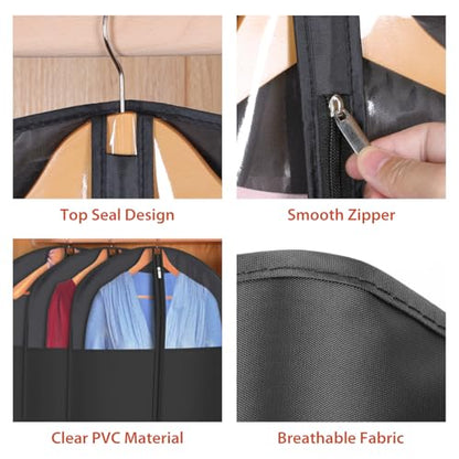 Univivi Garment Bag Suit Bag for Storage and Travel, 40 Inch, Set of 6 | Travel Bag with Zipper and Visible Transparent Window, Oxford Fabrics, Foldable Washable Suit Cover for Jacket, Suits, Coats - size: 24"X40"-6pcs - Black