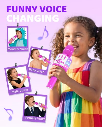 Amazmic Kids Karaoke Microphone Machine Toy Bluetooth Microphone Portable Wireless Karaoke Machine Handheld with LED Lights, Gift for Children Adults Birthday Party, Home KTV(Purple) - color: Purple