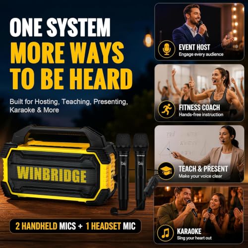150W Waterproof Portable Bluetooth PA & Karaoke Speaker with Wireless Mics | 2 Handheld Mics + 1 Hands-Free Headset, Rich Bass, TWS Stereo, Up to 6H Playtime for Events, Gatherings & Parties - K400