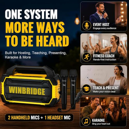 150W Waterproof Portable Bluetooth PA & Karaoke Speaker with Wireless Mics | 2 Handheld Mics + 1 Hands-Free Headset, Rich Bass, TWS Stereo, Up to 6H Playtime for Events, Gatherings & Parties - K400