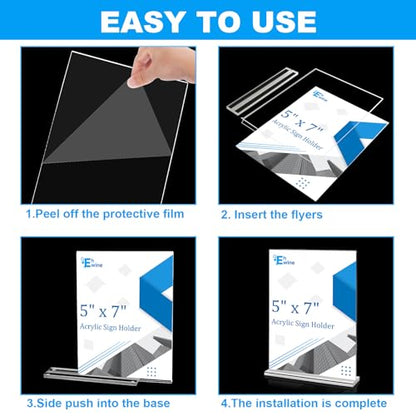EHWINE 16 Pack Acrylic Sign Holders 5x7 Double-Sided Tabletop Display Stands for Menus Flyers & Signs, Clear Acrylic Picture Frame for Office Business Store & Events - size: 16 Pack 5x7 Inch