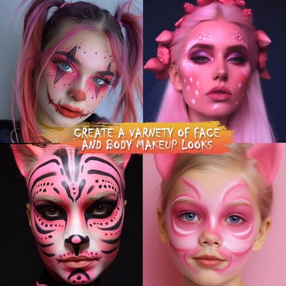 BOBISUKA Pink Face Body Paint Liquid Texture Washable Non Toxic Facepaint Fast Drying Foundation Makeup for Halloween Clown Cosplay SFX Costume Party Large Capacity(130ml) - color: Pink