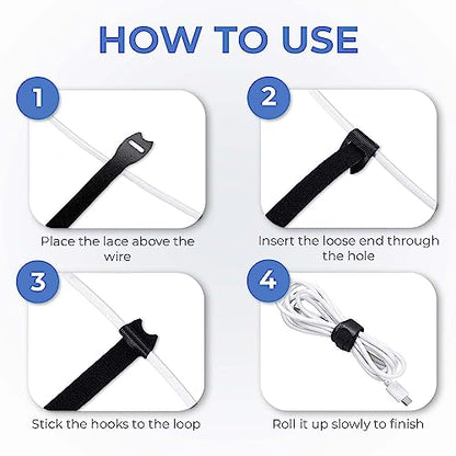 Starument Hook and Loop Cable Ties (8 x 1/2 inch, 100-pack), Premium Industrial Grade and Reusable Fastening Cord Straps for Home, Office and Outdoors, Black