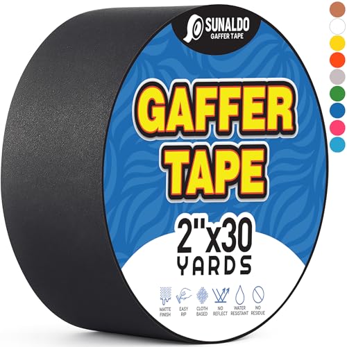 Gaffers Tape (2"x30 yards) Heavy Duty, Easy Rip, No Residue | Black | Professional Grade Floor Tape for Electrical Cords, Matte Finish Non Reflective, Weather Resistant - color: Black, size: 2" x 30 Yards