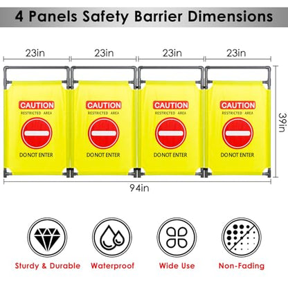 4 Panels Safety Barricade,7.8 FT Foldable Security Sign Barrier | Heavy Duty PVC Frame Barricade,DO NOT Enter" Gate High Visibility Caution Symbol Crowd Control - size: 4 Panels-7.8FT