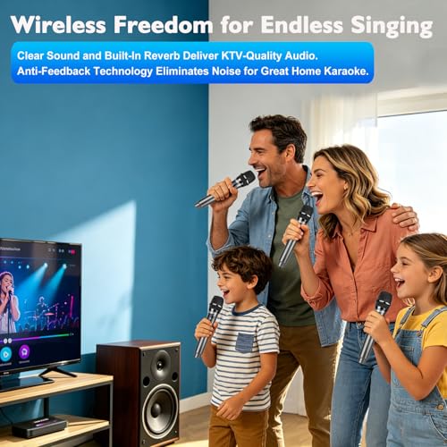 Wireless Microphone Karaoke System for TV and AUX Speaker | Supports Coaxial Optical 3.5mm AUX and Inputs, AUX or RCA Output to Speakers