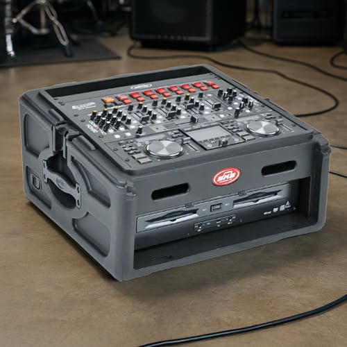 SKB Roto Rack/Mixer Console, 10U Slanted Rackmount on top, 2U Rackmount in Front with Steel Threaded Rails, Hard Lid and Doors and Side Access Ports - size: 1SKB-R102