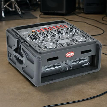SKB Roto Rack/Mixer Console, 10U Slanted Rackmount on top, 2U Rackmount in Front with Steel Threaded Rails, Hard Lid and Doors and Side Access Ports - size: 1SKB-R102