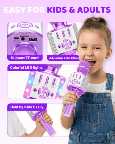 Amazmic Toys for Girls, Kids Karaoke Microphone Toddler Microphone for Kids with Lights, for Girls, Birthday New Year Party Boys Toy Age 3 4 5 6 7 8+(Light Purple) - color: Light Purple