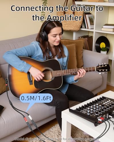 Guitar Cable Right Angle 1/4 inch TRS Stereo to Dual 1/4 inch TS Mono Insert Cable,Stereo Y Splitter Cable,90 Degree 6.35mm Male to Dual 6.35mm Male Audio Cord (1.64FT/0.5M) - style: 90 6.35 TRS to Dual 6.35 TS(1.64FT/0.5M)
