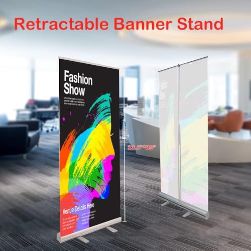 Retractable Roll up Banner Stand,Aluminum Roll Up Banner Display with Carrying Bag 36” x 80”for Trade Show Exhibition Store Displays (Stand Only) - size: 36 x 80 inch (Stand Only)