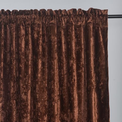 Brown Crushed Velvet Curtains with Rod Pocket Luxurious Thermal Insulation Room Darkening Window Drapes for Living Room Bedroom Office, 2 Panels Set 52" W x 84" L - color: Brown, size: 52"W x 96"L (Pack of 2)