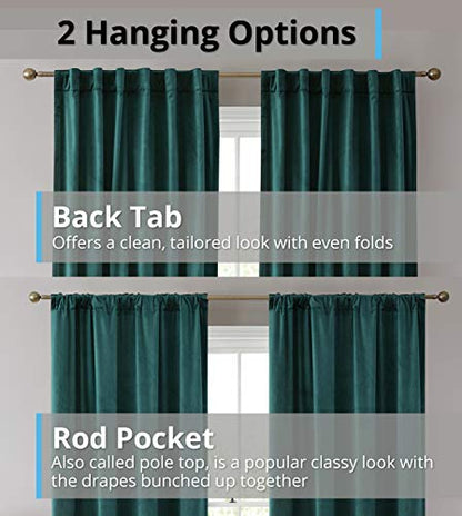 HLC.ME Lopez Velvet Curtains 84 Inches - Premium Privacy Back Tab Rod Pocket Window Treatment Curtain Drapery Panels for Bedroom & Living Room - Set of 2 Panels (54 x 84 inches Long, Green) - color: Green, size: 54"W x 84"L (Pack of 2), style: Back Tab Ro