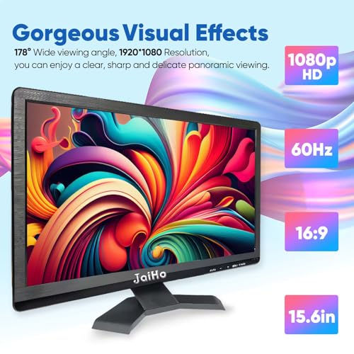 JaiHo 15.6-Inch Professional Security Monitor, 1920x1080P CCTV Screen with Metal Housing, BNC HDMI VGA AV USB, Industrial Display for DVR NVR System, 24/7 Reliable Security Surveillance - color: 15.6 inch 1920×1080