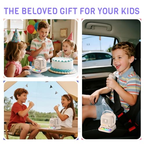 Mini Karaoke Machine with Colorful 7 Piano Keys,Top Christmas Birthday Gifts for 3 4 5 6 7 8 9 10 11 12+ Years Old, Portable Bluetooth Speaker with Wireless Microphone,Boys and Girls Gift-Beige - color: C60-Beige