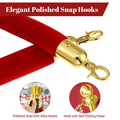 6 Pieces Velvet Stanchion Rope Bulk 4 Feet Party Crowd Control Barrier Safety Velvet Rope with Gold Hook for Movie Theater Opening, Hotel, Carpet, Not Include Stanchion Post(Red) - color: Red