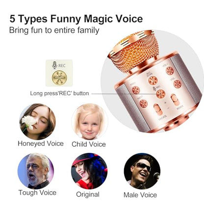 Microphone for Kids Voice Change Karaoke Microphone Kids Girl Gifts Handheld Wireless Bluetooth Microphone Home Party Favor Mic Microphones Kids Christmas Birthday Gifts - color: Rose Gold