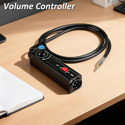 AUX to XLR Isolation Box, 3.5mm TRS to 3-Pin XLR Hum Eliminator with Volume Control, Built-in Audio Transformer & Ground Lift Switch, 3.3ft Cord, Removable Gold Coated AUX Plug