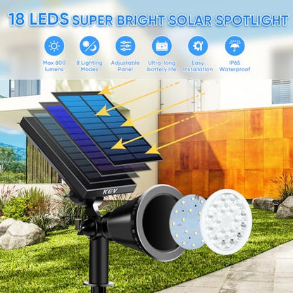 KEV 800 Lumens Solar Spot Lights Outdoor,4 Pack 18 LEDs Solar Flood Lights with 2 Modes &Adjustable &IPX65 Waterproof,Solar Spotlight for Driveway/Backyard/Patio Landscape/Tree/Garage(Warm White) - color: Warm White-4 Pack