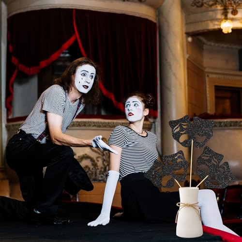 umoni Comedy Tragedy Mask Centerpiece Sticks Glitter Black Theatrical Mask Table Decorations 12PCS Theatrical Masks Party Table Toppers Film Birthday Decor for Movie Night Drama Party Supplies