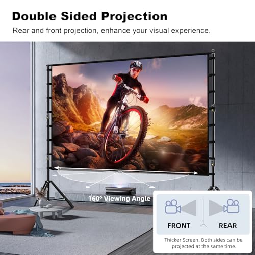 Wootfairy 180inch Outdoor Projector Screen with Stand Portable Wrinkle-Free | 16:9 4K HD Front Rear Foldable Large Projection Movie Screen with Carry Bag for Backyard Family Theater Live Sports Night