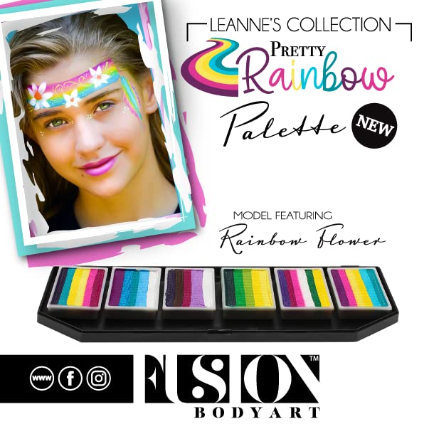 Fusion Body Art Pro Quality Professional Face Painting Palette - Leanne's Pretty Rainbow | Hypoallergenic Safe & Non-Toxic - Perfect for Full Face Designs and Cheek Art