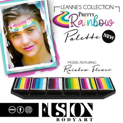 Fusion Body Art Pro Quality Professional Face Painting Palette - Leanne's Pretty Rainbow | Hypoallergenic Safe & Non-Toxic - Perfect for Full Face Designs and Cheek Art
