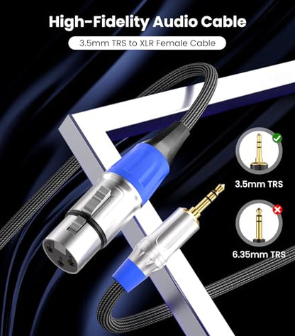Tisino XLR Female to 3.5mm TRS Aux Unbalanced Microphone Cable, 3.3FT/1m | XLR Female to 1/8" Mini Jack Mic Cable For DSLR, Camcorder, Nylon Braid Gold-Plated Unbalanced Lead - size: 3.3 feet