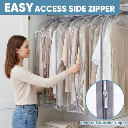 BALEINE 6PK Clear Garment Bags for Hanging Clothes, 48" Dress Suit Bag - color: Clear, size: 48" 10.5" Wide 6PK