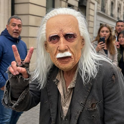 Realistic Old Man Full Face Latex Mask with White Hair Beard, Wrinkled Elderly Face Costume for Adults
