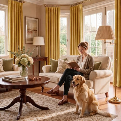 RYB HOME Mustard Yellow Velvet Curtains 84 inches Long for Bedroom - color: Mustard Yellow, size: 52"W x 84"L (Pack of 2)