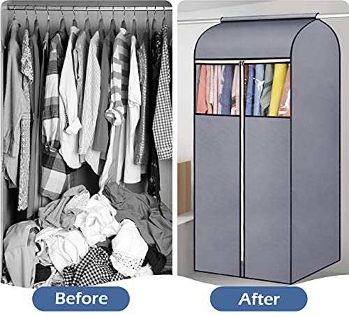 SLEEPING LAMB 54'' Hanging Garment Bags for Closet Storage Sealed Completely Jackets Coats Suits Clothes Rack Cover for Wardrobe with Clear PVC Window, 2 Packs, Grey(Hanging Rod Not Included) - size: 54 inches