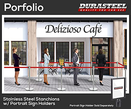 DuraSteel Crowd Control Barriers Line Dividers - Silver Stanchion Stainless Steel Posts with 6.5ft Red Retractable Belt Ropes - for Store Queues, Airport Lines, Event Entries - 2 Set/Pack - color: Red Belt, style: Silver Stanchion 2 Pieces Set