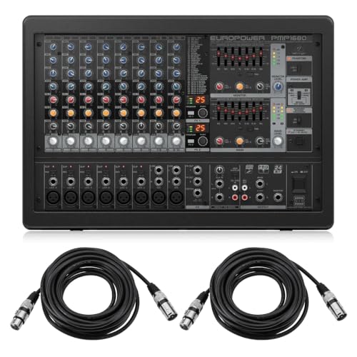 Behringer EUROPOWER PMP1680S 1600W 10-Channel Powered Mixer, Bundle with 2x H&A XLR M To F Cable