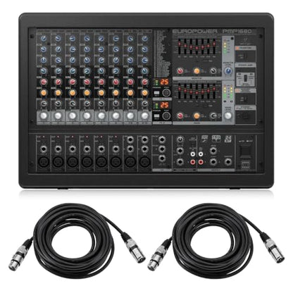 Behringer EUROPOWER PMP1680S 1600W 10-Channel Powered Mixer, Bundle with 2x H&A XLR M To F Cable