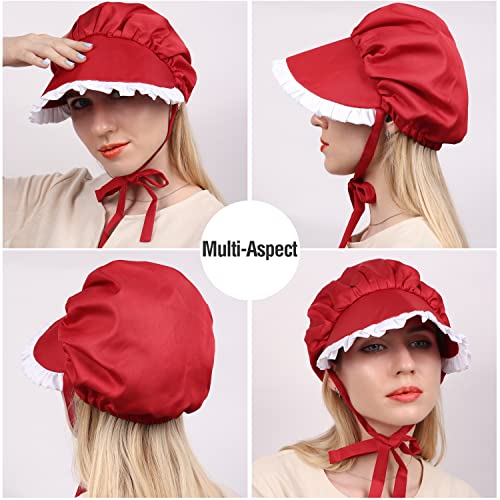 Colonial Bonnet Victorian Hat Sun Cap for Women Tea Party Headwear Rtro Renaissance Costumes - color: Red