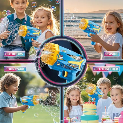 Bubble Machine Gun Kids Toys 60 Holes Bubble Machine with Bubble Solution | Bubble Blaster Gun with Bubble Solution,Outdoor Toy Birthday Party Favors Gifts for Boys Girls Age 3 4 5 6 7 8 9 10 Years Old - color: Blue