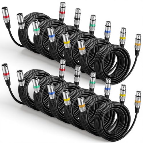 Relaxweex 12 Pcs 25 Feet XLR Cable, 3-Pin XLR Male to Female, Multicolor - color: Multicolor, size: 25 Feet