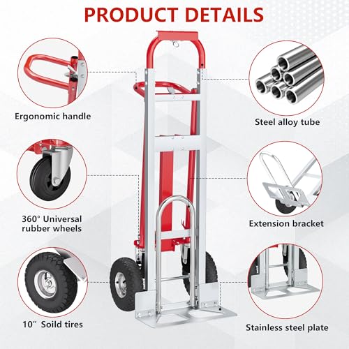 4 in 1 Convertible Hand Truck-1,000lb Heavy-Duty Folding Hand Truck Dolly Cart with Solid Wheel, 1000LBS Heavy Duty Steel Dolly for Logistics, Warehouse, Home, Office Moving, Delivery - size: 4 Wheels with 1000 lbs capacity(steel)