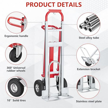 4 in 1 Convertible Hand Truck-1,000lb Heavy-Duty Folding Hand Truck Dolly Cart with Solid Wheel, 1000LBS Heavy Duty Steel Dolly for Logistics, Warehouse, Home, Office Moving, Delivery - size: 4 Wheels with 1000 lbs capacity(steel)