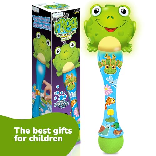 ArtCreativity Frog Bubble Wand - Bubble Toy with Bubbles Refill Solution, Stickers, Music & Lights - Kids Summer Outdoor Activity - Birthday Party Favors - Bubble Blower Machine (Pack of 2) - size: 12 inches x 2 inches x 12 inches (Pack of 2)