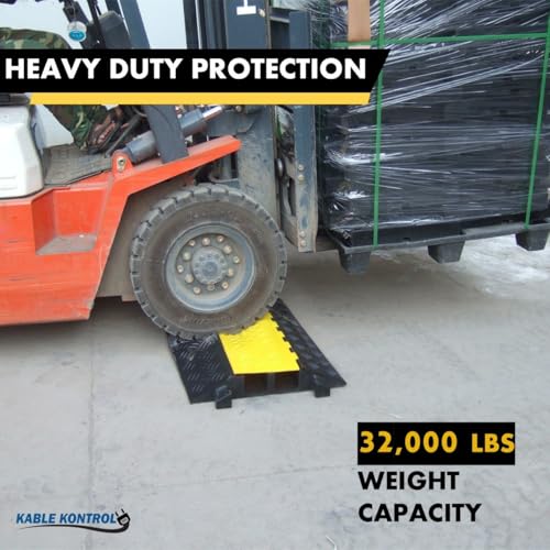 Kable Kontrol Atlas Heavy Duty Cable Protector Ramp - 2 Channel - 1 Pc - 35” Long Black & Yellow – 32000 Lbs Capacity - Rubber Speed Bump Wire Protector Cord Cover – CP9985 - size: 2 Channel - 35" - 1 Unit