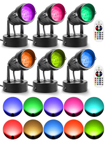 ZUCKEO RGB Spotlights Indoor LED Up Lights with Remote, 120V 10W Halloween Christmas Uplighting Indoor Spot Light, 4.92FT Code Plug in Accent Flood Light Color Changing Landscape Lighting(6Pack) - size: 6Pack