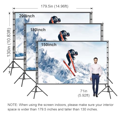 Outdoor Projector Screen and Stand,150-inch Indoor Portable Projection Screen,16:9 4K HD Wrinkle-Free Rear Front Movie Screen with Carry Bag for Backyard Movie Night RVing Home Theater