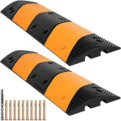 VEVOR Rubber Speed Bump, 2 Pack 2 Channel Speed Bump Hump, Long Modular Speed Bump Rated 22000 LBS Load Capacity, 39.3''x12''x1.97'' inch Garage Speed Bump for Asphalt Concrete Gravel Driveway - style: 2 Channel-2PCS