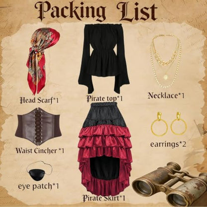 Pirate Costume Women Outfits Renaissance Halloween Costume | Also dress up for Steampunk / Renaissance/ Gypsy Costume - color: Black, size: Medium