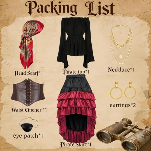 Pirate Costume Women Outfits Renaissance Halloween Costume | Also dress up for Steampunk / Renaissance/ Gypsy Costume - color: Black, size: X-Large