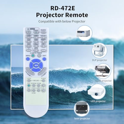 RD-472E New Replaced Remote Control fit for NEC Projector P502H P452H P502W P452W P554U P474U P554W P474W P604X P603X NP-P603X NP-P502H NP-P452H NP-P502W NP-P554U NP-P474U NP-P554W NP-P474W