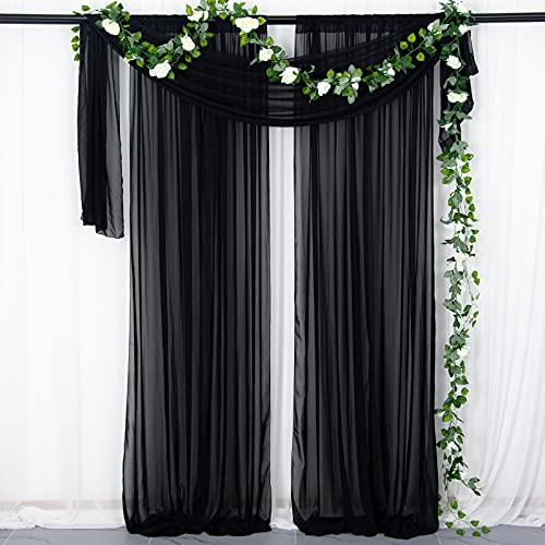ShinyBeauty Black Chiffon Curtain 2 Panels 2.4ft x 7ft Tulle Backdrop Curtains Window Voile Curtain 84 inch Blackout Curtains Sheer Backdrop Curtains Rod Pocket Elegant Curtains - color: Black, size: 29"W x 84"L (Pack of 2)