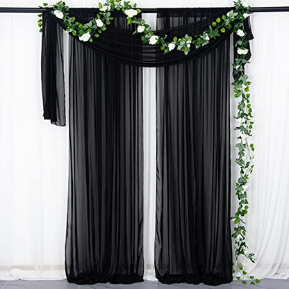ShinyBeauty Black Chiffon Curtain 2 Panels 2.4ft x 7ft Tulle Backdrop Curtains Window Voile Curtain 84 inch Blackout Curtains Sheer Backdrop Curtains Rod Pocket Elegant Curtains - color: Black, size: 29"W x 84"L (Pack of 2)